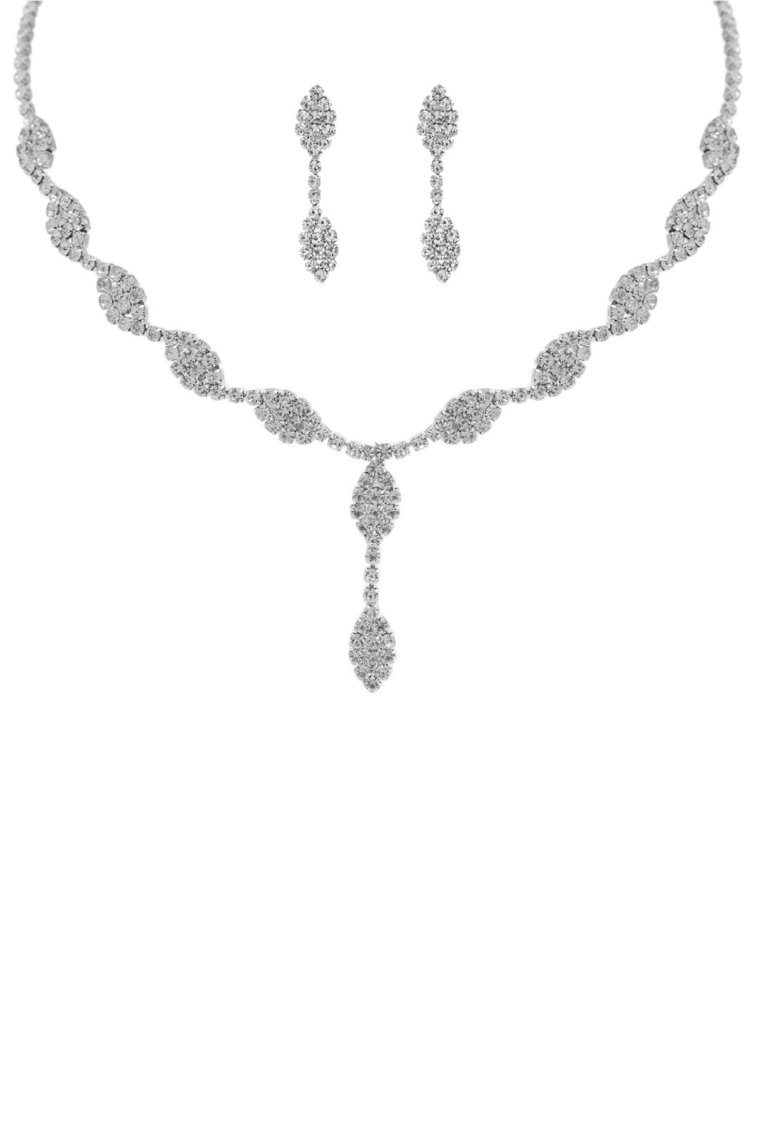 Rhinestone Leaf Y Shape Necklace And Earring Set