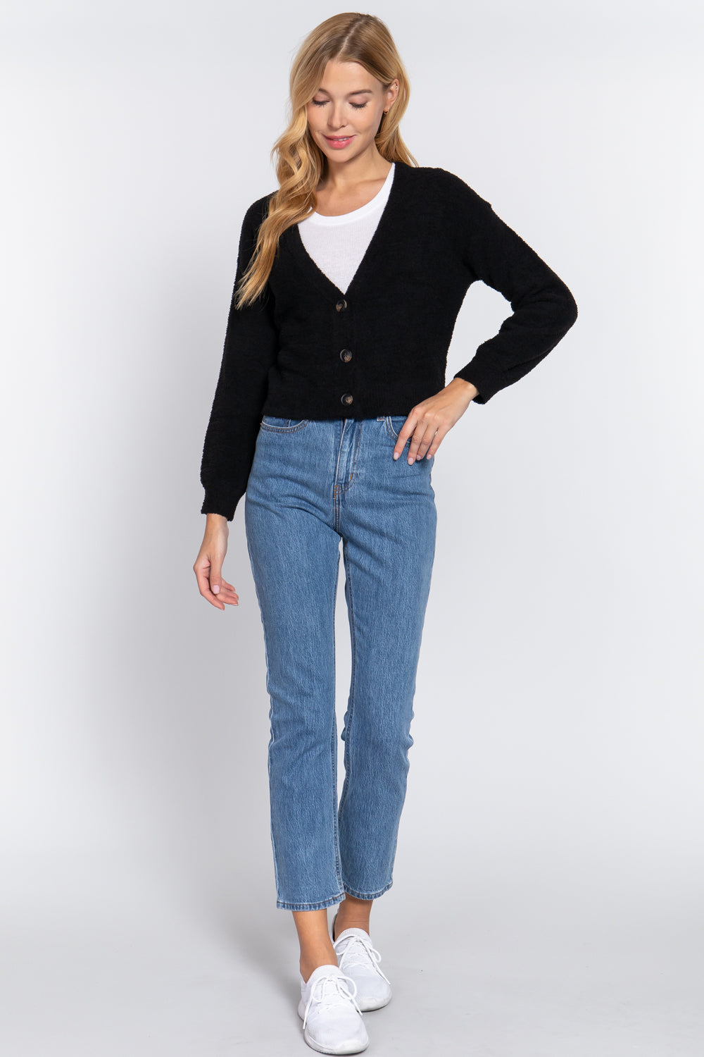 Long Slv V-neck Sweater Cardigan