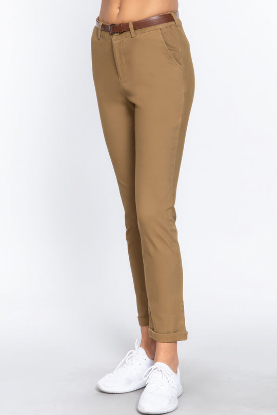 Cotton-span Twill Belted Long Pants