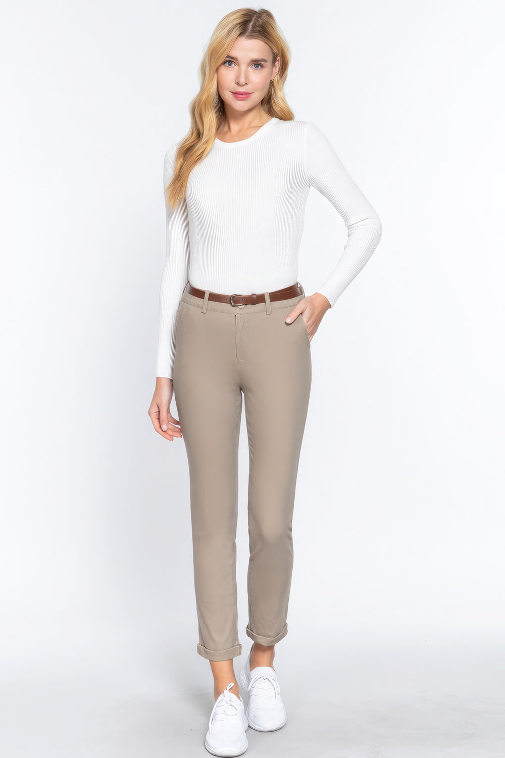 Cotton-span Twill Belted Long Pants