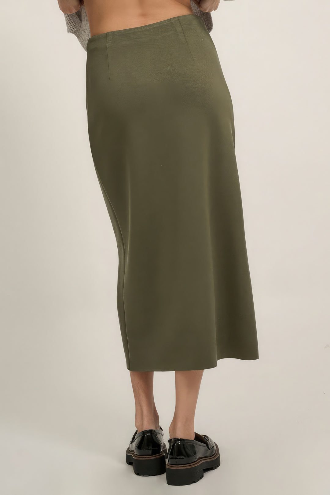 Solid High Waist Zipper Front Slit Midi Skirt